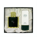 Luxurious Duc De Vervins Houbigant gift set: dark green cologne bottle with gold cap & white 5 oz shower gel, in a satin-lined box.