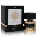 Luxurious Delox Tiziana Terenzi extrait de parfum. Radiant gold bottle with sleek black cap, presented with its elegant black and gold ornate box.