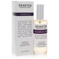Indulge in Demeter Blackberry Pie 4 oz cologne spray. Clear glass bottle with silver cap and elegant white box featuring a purple label.