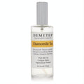 Invigorating Demeter Chamomile Tea 4 oz cologne spray. Clear glass bottle, sleek silver cap, and signature yellow label.