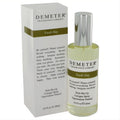 Demeter Fresh Hay 4 oz cologne spray. Clear glass bottle with silver cap, next to its crisp white box. Experience a nostalgic, aromatic green scent.