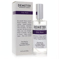 Demeter Holy Water 4 oz cologne spray in a sleek clear glass bottle with silver cap, beside its elegant white and purple box.