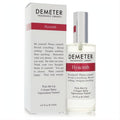 Unisex Demeter Hyacinth 4 oz cologne spray. Clear glass bottle, sleek silver cap, and crisp white label with a vibrant red band.