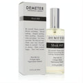 Demeter Musk #15 unisex cologne spray, 4 oz. Elegant clear glass bottle with silver cap, alongside its crisp white box with black branding.
