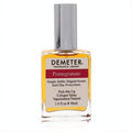 Demeter Pomegranate 1 oz cologne spray: a sleek clear glass bottle with golden liquid, silver cap, and a bold red label.