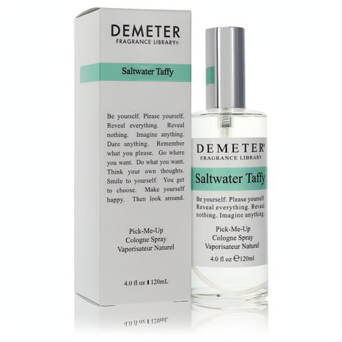 Sweet Demeter Saltwater Taffy 4 oz unisex cologne spray. Clear glass bottle with silver cap and elegant white box.