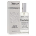 Elegant Demeter Silvery Tip Pekoe 4 oz cologne spray in a clear glass bottle with a sleek silver cap, beside its white box.
