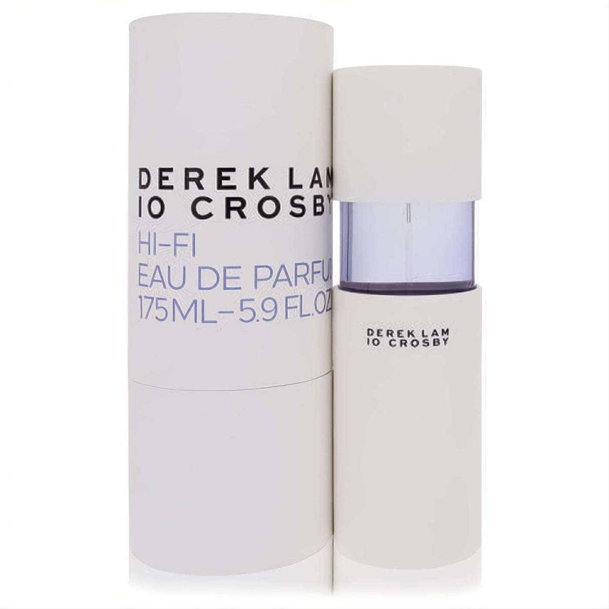 Sophisticated Derek Lam 10 Crosby Hifi 5.9 oz Eau De Parfum spray. Sleek white bottle with a purple accent, presented with its matching box." is a strong candidate.
The word 