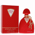 Captivating Diva Rouge by Ungaro 3.4 oz red perfume. Distinctive textured bottle, elegant fan cap, and gold charm.