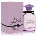 Dolce & Gabbana Dolce Peony 2.5 oz EDP for women. Elegant clear bottle, purple floral cap, and black bow.