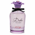 Exquisite Dolce Peony women's EDP spray: clear glass bottle, soft purple liquid, lavender peony cap, and elegant black ribbon bow.