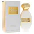 Dumont Afiona Secret Eau De Parfum: Elegant 3.4 oz white ribbed bottle with a luxurious gold cap and matching white & gold box.