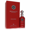 Luxurious Dumont Bravanzo Converge Extrait De Parfum, 3.4 oz. Striking red bottle with ornate silver cap and elegant matching box.