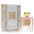 Dumont Murjan Qasayed 3.4 oz unisex Eau De Parfum. Elegant clear bottle with gold cap & intricate gold-patterned white box.
