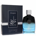 Dumont Murjan Sarai unisex Eau De Parfum, 3.4 oz. Features a stunning ombre blue glass bottle with a sleek silver cap and elegant striped box.