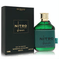 Sophisticated Dumont Nitro Green 3.4 oz men's EDP. Features a vibrant green bottle, gold cap, and elegant dark green box.