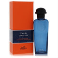 Hermes Eau De Citron Noir 3.3 oz unisex cologne. Striking blue bottle with black cap and vibrant orange packaging.