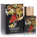 Ed Hardy Tiger Ink 1 oz unisex EDP spray. Striking black bottle and box with vibrant roaring tiger artwork, gold cap.