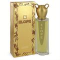 Luxurious Elope women's perfume: clear bottle with golden liquid, unique gold urn cap, and matching ornate gold Celtic design box.