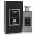 Luxurious Emor London Oud No. 1 unisex EDP, 4.2 oz. Sleek black box and sophisticated patterned silver bottle with a distinctive cap.