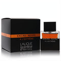 Lalique Encre Noire A L'Extreme 3.3 oz men's EDP. Sleek black box with orange band, elegant black bottle revealing amber liquid.