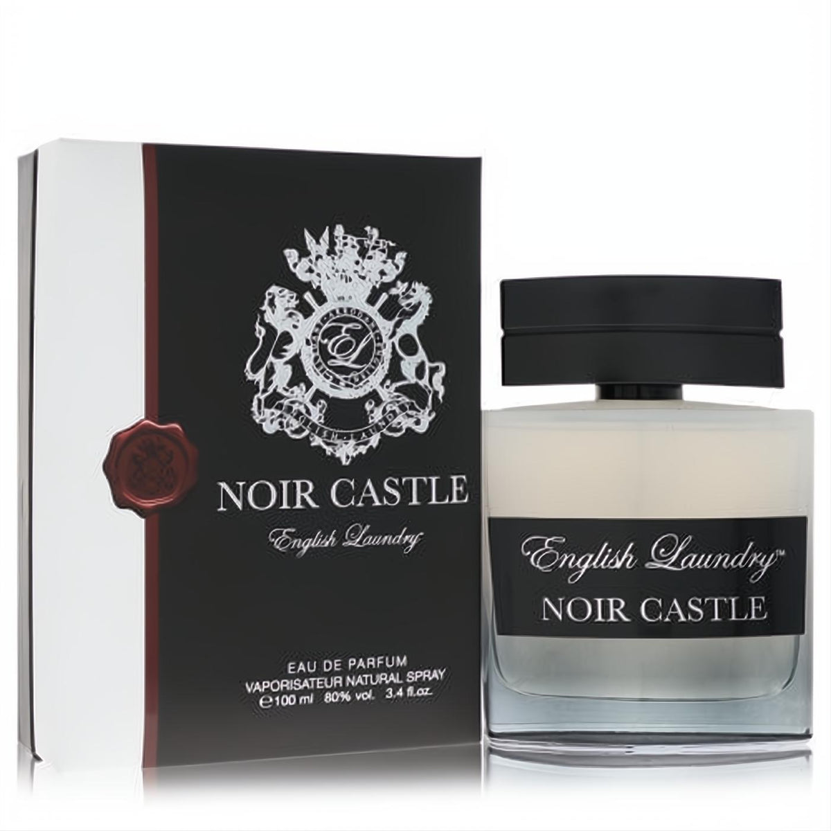 English Laundry Noir Castle 3.4 oz men's Eau de Parfum. Distinctive black box and frosted glass bottle exude luxury.