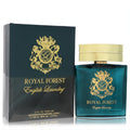 English Laundry Royal Forest 3.4 oz men's EDP. Dark teal glass bottle with gold cap and crest, displayed with its elegant matching box.