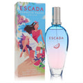 Escada Sorbetto Rosso 3.3 oz women's EDT. Captivating blue-pink gradient bottle with watermelon icon, vibrant beach scene box.