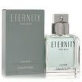 Elevate your style with Calvin Klein Eternity For Men 3.3 oz cologne. Clear glass bottle, sleek silver cap, and elegant sage green box.