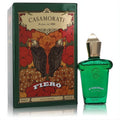Xerjoff Fiero 1 oz men's Eau De Parfum: vibrant emerald green bottle with gold cap, next to its ornate box with eagles and floral design.