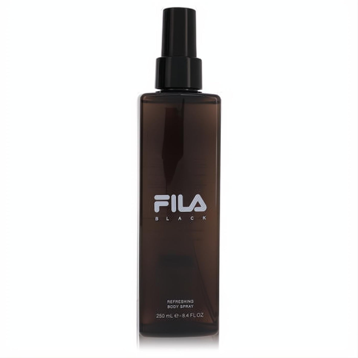 Discover Fila Black men's 8.4 oz refreshing body spray. Modern dark brown bottle, black cap, for lasting fragrance.