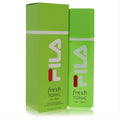 Vibrant Fila Fresh Green Tonic 3.4 oz men's EDT spray in a sleek lime green bottle and matching box.