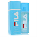 Fila Fresh for Men 3.4 oz Eau De Toilette spray. Modern light blue translucent bottle with red Fila logo and matching box.