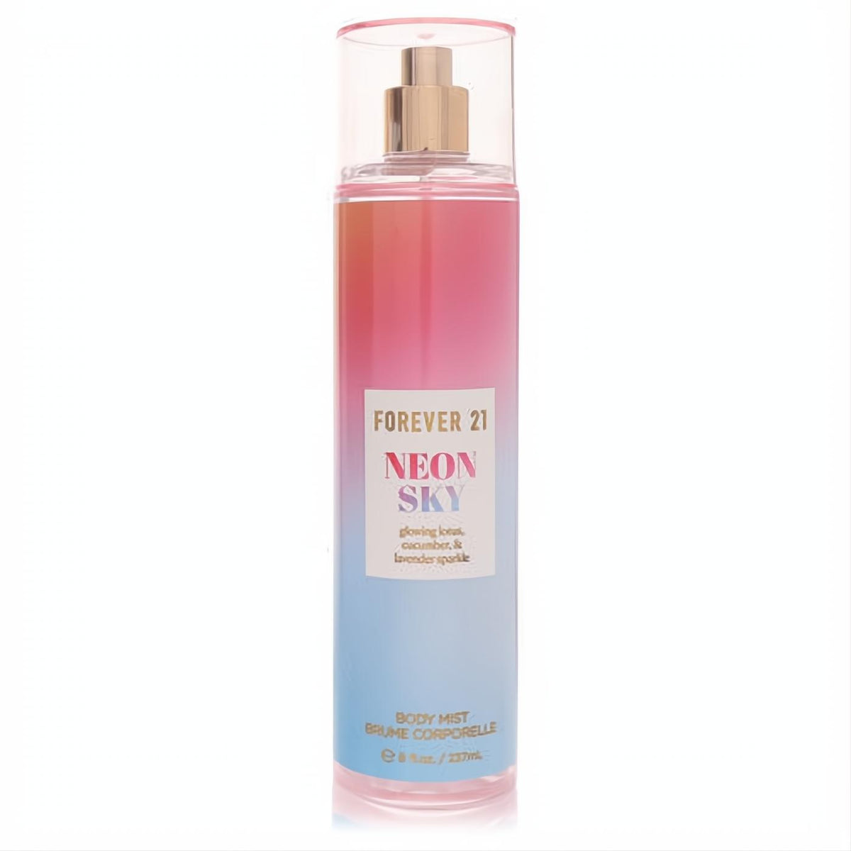 Forever 21 Neon Sky 8 oz body mist. Captivating pink to blue ombre bottle, sleek gold sprayer.