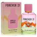Experience Forever 21 Vanilla Sunrise 3.4 oz Eau De Parfum. Clear bottle, vibrant pink cap, orange sunrise design, matching box.