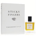 Francesca Bianchi Sticky Fingers 1 oz unisex extrait de parfum. Golden amber liquid in a sleek glass bottle with a matching white box.