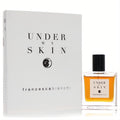 Francesca Bianchi Under My Skin 1 oz unisex extrait de parfum. Amber liquid in clear bottle with black cap, elegant white box.