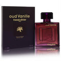 Elegant Franck Olivier Oud Vanille 3.4 oz Eau De Parfum. Rich maroon glass bottle with unique embossed design and gold lettering.