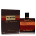 Captivating Franck Olivier Pure Addiction unisex EDP. Elegant 3.4 oz bottle features warm orange, red, brown stripes & matching box.