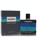Franck Olivier Pure Homme 3.4 oz EDT spray. Bold black bottle and box with striking blue and teal striped design.