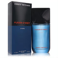 Issey Miyake Fusion D'issey Extreme 3.3 oz men's cologne. Bold blue glass bottle with black cap, displayed with its sleek black and blue box.