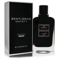 Givenchy Gentleman Society Extreme 3.4 oz men's cologne. Bold black bottle with a striking gunmetal GG logo and elegant black box.