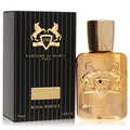 Luxurious Godolphin by Parfums de Marly 2.5 oz men's EDP. Gold bottle with embossed crest, sleek black and gold box.