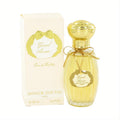 Grand Amour by Annick Goutal 3.4 oz Eau de Toilette. Elegant ribbed glass bottle with golden liquid, gold cap, ribbon, and cream box.