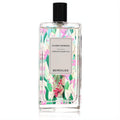 Elegant Guaria Morada Berdoues 3.38 oz women's EDP tester. Clear glass bottle with vibrant pink and green floral design, sleek black cap.