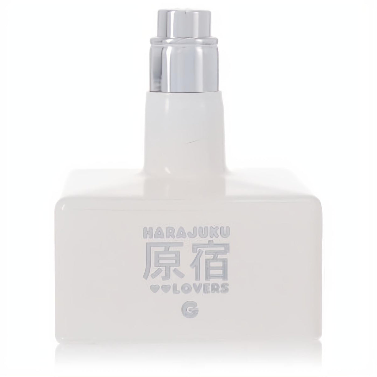 Discover Harajuku Lovers Pop Electric G Eau de Parfum. Sleek frosted white bottle, silver cap, and iconic Japanese text design.