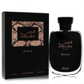 Rasasi Hawas Black 3.3 oz Eau De Parfum for men. Sleek black bottle and box with a striking brown snakeskin design.