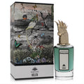 Elegant Penhaligon's Heartless Helen 2.5 oz EDP with teal liquid, a unique gold cockatoo cap, and its beautifully illustrated box.
