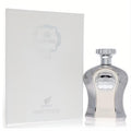 Afnan His Highness White VII 3.4 oz men's cologne. Regal silver textured bottle with crown logo, paired with elegant white box.