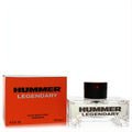 Hummer Legendary 4.2 oz men's cologne. Sleek clear glass bottle with bold black text, black cap, and orange box.